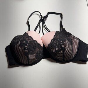 Cacique Bra Support Black Lace & Pink Underwire Lane Bryant Plus 44C #3623